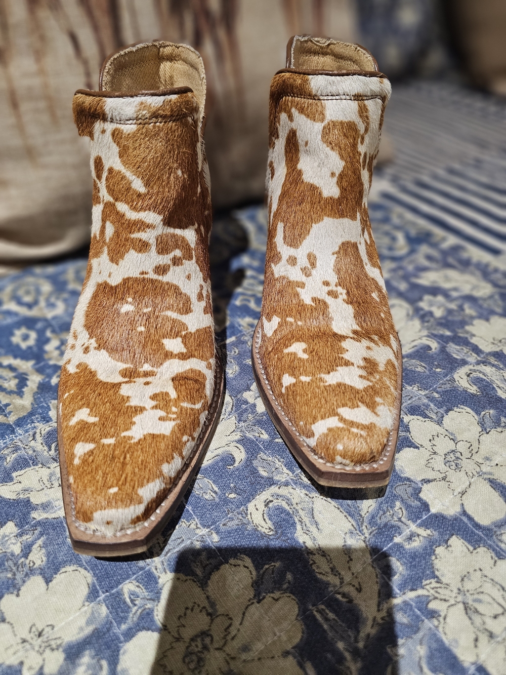 Myra Brown & White Genuine Cowhide Ankle Booties